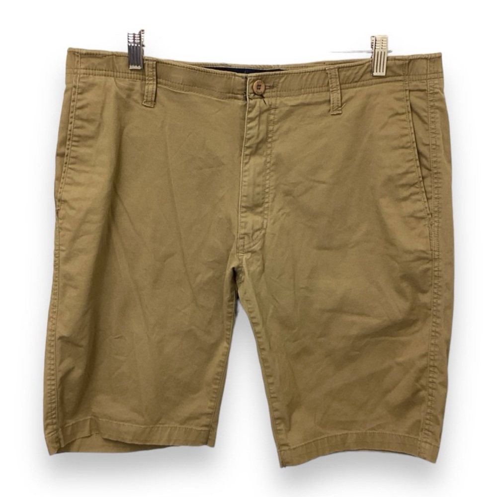 PD&C Mens 10” Flat Front Stretch Cotton Casual Short, Tan, size 34
